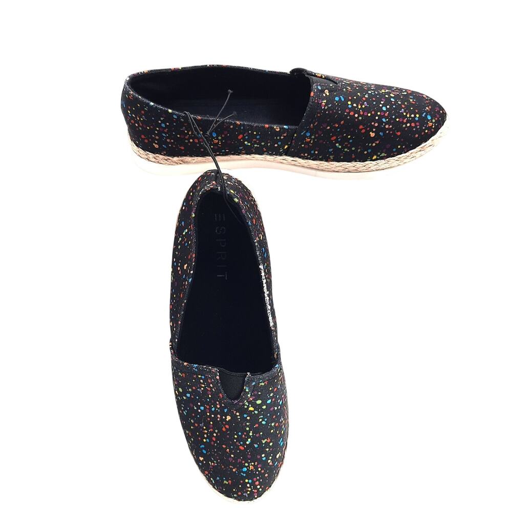 Esprit Ellery Black Espadrille Womens Flats Slip On Confetti Jute Sz 9.5 NEW